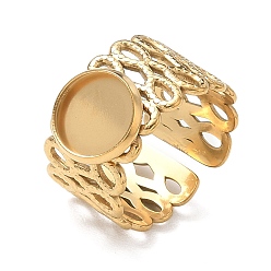 Golden 304 Stainless Steel Cuff Ring Components, Round Bezel Pad Ring Setting, Ion Plating(IP), Long-Lasting Plated, Golden, 18mm, Tray Size: 10mm