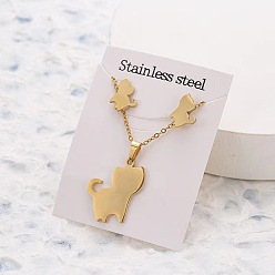 Cat Shape 201 комплекты из ожерелий и серег-гвоздиков из нержавеющей стали, золотые, форма кошки, 10x9 мм и 400 мм