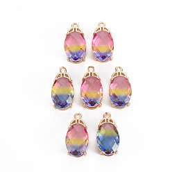 Разноцветный Покрытие стойки латунь микропаве прозрачные подвески из кубического циркония, С граненым стеклом, долговечный, без кадмия и без свинца, овальные, красочный, 20x10x7.5 мм, отверстие : 1.5 мм
