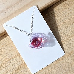 Old Rose Ocean Handmade Lampwork Fish Pendant 201 Stainless Steel Cable Chain Necklaces, Stainless Steel Color, Old Rose, 17.72 inch(45cm), Pendant: 30x30mm