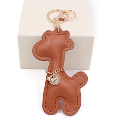Sienna PU Leather Keychain, with Metal Findings, Giraffe, Sienna, Pendant: 13x8cm