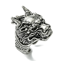 Античное Серебро Открытые манжеты из сплава дракона для мужчин, без свинца и без кадмия, античное серебро, 24 мм, внутренний диаметр: регулируемый