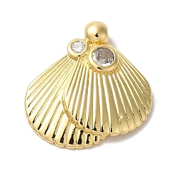 Настоящее золото 18K Латунные микро проложить кубического циркония подвески, долговечный, без кадмия и без свинца, формы раковины, реальный 18 k позолоченный, 17x16x3 мм, отверстие : 1.6 мм
