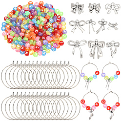 Античный Серебристый & Платиновый Наборы для изготовления шармов для бокалов своими руками, включают в себя подвески из сплава в тибетском стиле, бантом прелести, латунные бокалы, Прозрачные акриловые бусины, старинное серебро и платина, 10.5x14.5x2.5 мм, отверстие : 1 мм
