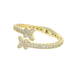 Золотой Браслеты-бабочки из латуни с микропаве из прозрачных кубических цирконий на петлях для женщин, золотые, внутренний диаметр: 2-1/2 дюйм (6.2 см)