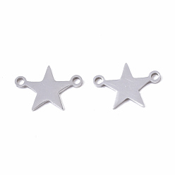 Stainless Steel Color Tarnish Resistant 201 Stainless Steel Links connectors, Laser Cut, Star, Stainless Steel Color, 10.5x15x1mm, Hole: 1.6mm