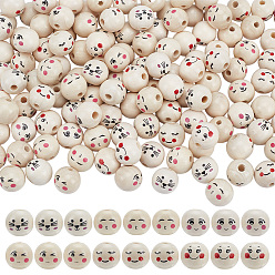 Фора 144шт 6 стили печатные деревянные бусины, круглая форма с улыбающимся лицом, оранжевые, 19~20x17.5~18 мм, отверстие : 5 мм, 24 шт / стиль