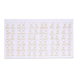 Chapado en Oro Real 18K Pendientes de perlas y concha blanca natural con cola de ballena, pendiente de latón con 925 alfileres de plata esterlina, real 18 k chapado en oro, 16.5x10.5 mm, pin: 12x0.8 mm