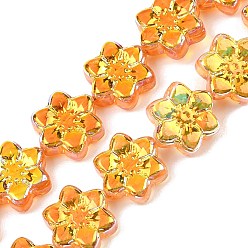 Оранжевый Стеклянные бусины с гальваническим покрытием , цветок, с покрытием AB цвета, с половиным покрытием, оранжевые, 12x13x5 мм, отверстие : 1 мм, около 50 шт / нитка, 25.59'' (65 см)