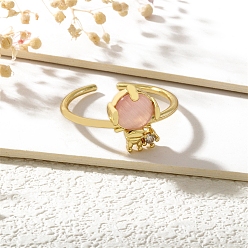 Pink Латунные микро проложить манжеты кольца кубического циркония, с кошачий глаз, реальный 18 k позолоченный, мальчик, розовые, внутренний диаметр: регулируемый