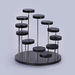 Black Acrylic Organic Glass Ring Displays, Flat Round, Black, 14.4x15.3cm