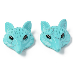 Синтетическая Бирюза Синтетические бирюзовые подвески, сверху просверленные бусы, с глазком из черного оникса, лиса голова, 41x29.5~30.5x13~14.5 мм, отверстие : 1.6 мм