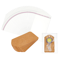 Перу 100 шт. Карточки для демонстрации значков ювелирных изделий из крафт-бумаги, с 100шт. прозрачных целлофановых самоклеящихся герметичных пакетов из ОПП, прямоугольные, Перу, карта: 10x5x0.047 см