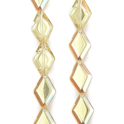 Лимонный шифон Гальваническое покрытие уф-лампой стеклянные бусины нити, радужный, ромб, лимонный шифон, 15x10x5 мм, отверстие : 1 мм, около 43 шт / нитка, 25.39'' (64.5 см)