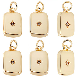 Настоящее золото 18K 12 кулоны из латуни с прозрачным кубическим цирконием, без кадмия и без свинца, прямоугольник амулеты, с целью перехода в кольце, реальный 18 k позолоченный, 14x9.5x3.5 мм, отверстие : 3.5 мм