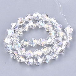 Clear AB Electroplate Glass Beads Strands, AB Color Plated, Faceted, Bicone, Clear AB, 6x5.5~6mm, Hole: 1mm, about 47~48pcs/strand, 10.83 inch(27.5cm)