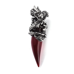Dark Red Glass Pendants, with 316 Surgical Stainless Steel Findings, Dragon, Dark Red, 48x17.5x15mm, Hole: 6.5x3mm