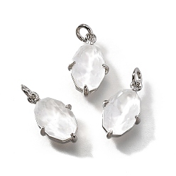 Белый Латунь прелести, овальные, со стеклом и петлей, долгоиграющий, без свинца и без кадмия, платина, граненые, белые, 13.5x8.5x4.5 мм, отверстие : 2 мм