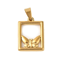 Rectangle Ионное покрытие (ip) 304 подвески из нержавеющей стали, золотые, прямоугольник с подвеской в виде бабочки, 23x16x2 мм, отверстие : 6x4 мм