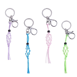 Лайм 4шт 4 цвета макраме бахрома плетеный брелок, брелок для ключей с кисточкой из черных стеклянных бусин для сумки, украшение автомобиля, желто-зеленые, 17.5 см, 1 шт / цвет