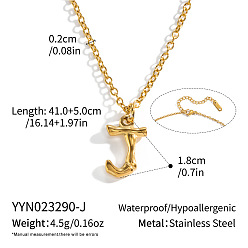 Letter J 304 Stainless Steel Bamboo Initial Pendant Necklaces for Men Women, Real 18K Gold Plated, Letter J, 16.14 inch(41cm)