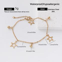 Star Vintage 304 Stainless Steel Charm Bracelets for Women, Golden, Star, 9.06 inch(23cm)