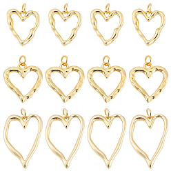 Настоящее золото 18K 12шт 3 стили латунные подвески с покрытием стойки, без свинца и без кадмия, долговечный, сердце прелести, с целью перехода в кольце, реальный 18 k позолоченный, 17~25x16~18x2~4 мм, отверстие : 3~3.4 мм, 4 шт / стиль