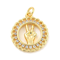 Настоящее золото 18K Латунные микропаве прозрачные подвески с фианитом, жест, реальный 18 k позолоченный, 21x18x2 мм, отверстие : 3 мм
