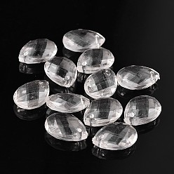 Clear Transparent Acrylic Pendants for Curtains, Faceted Teardrop, Clear, about 18mm long, 13mm wide, 6mm thick, hole: 2mm, about 670pcs/500g