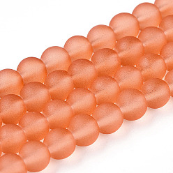 Легкий Лосось Прозрачные стеклянные бусины, матовые, круглые, светлый померанцевый, 4 мм, отверстие : 0.9 мм, около 205~210 шт / нитка, 31.89~32.68 дюйм (81~83 см)