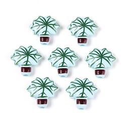 Светло-голубой Печатные непрозрачные акриловые бусины, кокосовая пальма, светло-голубой, 21.5x22x7.5 мм, отверстие : 3.2 мм
