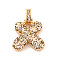 Letter X Латунные микро проложить кубического циркония подвески, без никеля , реальный 18 k позолоченный, прозрачные, Письмо X, 18.5~24x12.5~25.5x5~5.5 мм, отверстие : 5x3 мм