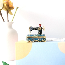 Другие Шкатулки для безделушек из сплава, хрустальные, со стразами, металлические, на петлях, инструменты фигурки коллекционные эмалированные футляры, домашнего декора, стальной синий, швейные машины, 5x5x3.5 см