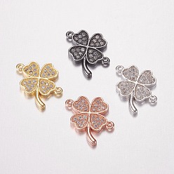 Mixed Color Brass Micro Pave Cubic Zirconia Links, Clover, Mixed Color, 15x16x2mm, Hole: 1mm