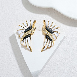 Золотой 304 серьги-гвоздики в форме крыльев из нержавеющей стали, с эмалью и горный хрусталь, золотые, 42.5x22 мм