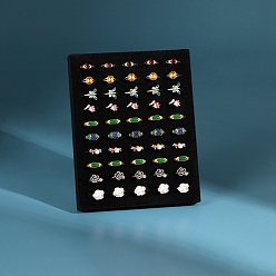 Черный 50-слотовая бархатная прямоугольная рамка для демонстрации колец ювелирных изделий, кольца держатель для органайзера ювелирных изделий, чёрные, 24x19x2.8 см