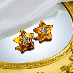 Peru 304 Stainless Steel Crystal Rhinestone Stud Earrings, Star, Resin Stud Earrings for Women, Golden, Peru, 20mm