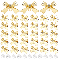 Золотой 40шт. фурнитура для сережек-гвоздиков из сплава в виде банта, с петлями и 80пластиковыми ушными гайками, золотые, 11x15~16x4 мм, отверстие : 1.2 мм, штифты : 0.7 мм