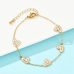 Настоящее золото 18K 304 браслеты из нержавеющей стали с эмалированными звеньями для женщин, сердце, ионное покрытие (ip), реальный 18 k позолоченный, 6-3/8 дюйм (16.1 см)