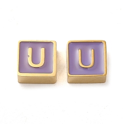Letter U 304 aus Stahl-Email-Perlen, echt 14 k vergoldet, Quadrat mit Buchstaben, Buchstabe u, 8x8x4 mm, Bohrung: 2 mm