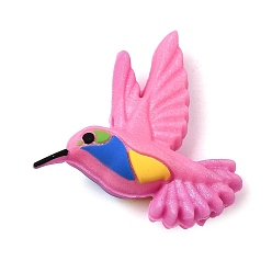Rosa Caliente Cuentas de silicona, cuentas focales, colibrí, con polvo del brillo, color de rosa caliente, 28x31.5x12 mm, agujero: 3 mm