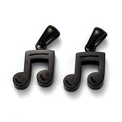 Electrophoresis Black 304 Stainless Steel Pendants, Manual Polishing, Musical Note, Ion Plating(IP), Electrophoresis Black, 15x12x3.5mm, Hole: 6x2.5mm