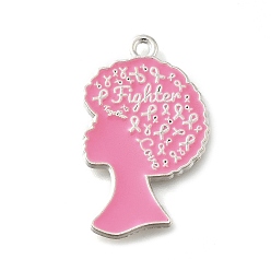 Human Розовая лента осведомленности о раке молочной железы, подвески из сплава с эмалью, серебряные, человек, 29x17.5x1.5 мм, отверстие : 1.8 мм