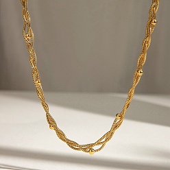 Настоящее золото 18K 304 нержавеющая сталь 3-образные плетеные круглые ожерелья-змейки для женщин, реальный 18 k позолоченный, 15.94 дюйм (40.5 см)