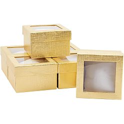 Золотистый Бумажная подарочная коробка для часов, с губкой и прозрачным окном, квадратный, золотые, 9x9x6 см