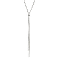 Stainless Steel Color Stainless Steel Herringbone Chains Lariat Necklace, Stainless Steel Color, 43.31 inch(110cm)