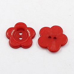 Dark Red Acrylic Sewing Buttons for Costume Design, Plastic Buttons, 2-Hole, Dyed, Flower Wintersweet, Dark Red, 16x2mm, Hole: 1mm