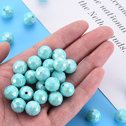Medium Turquoise Opaque Acrylic Beads, Faceted, Dyed, AB Color, Round, Medium Turquoise, 12x11.5mm, Hole: 1.8mm, about 560pcs/500g