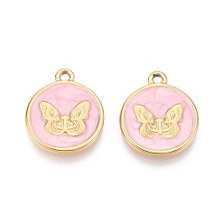 Бабочка 304 подвески из нержавеющей стали, с эмалью, ионное покрытие (ip), реальный 18 k позолоченный, плоский круглый шарм, бабочка, 18.5x15.5x1.5 мм, отверстие : 1.6 мм
