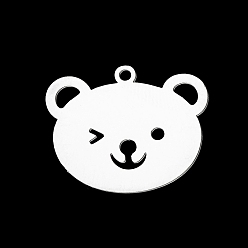 Stainless Steel Color Tarnish Resistant 201 Stainless Steel Pendants, Laser Cut, Bear, Stainless Steel Color, 19x23x1mm, Hole: 1.6mm